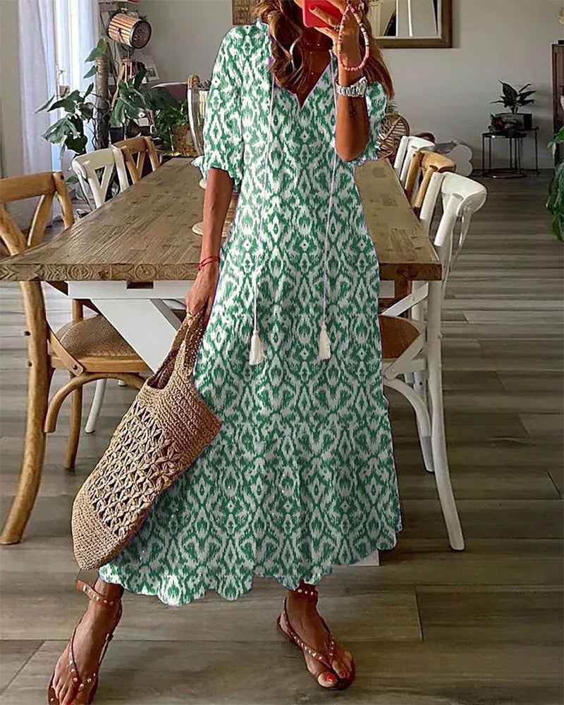 Brillante V-Neck Geometric Print Maxi Dress