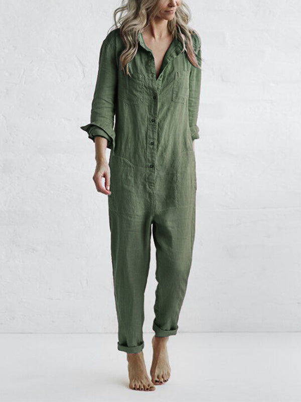 Nora | Buttoned Casual Long-Sleeved Jumpsuit