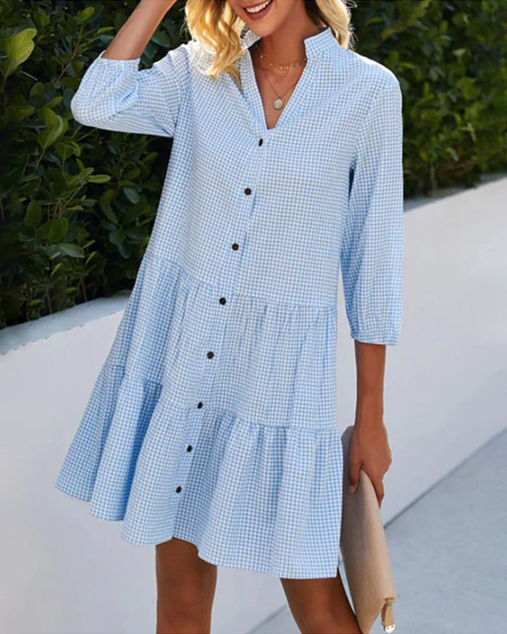 Emily - Checkered dress with stand-up collar