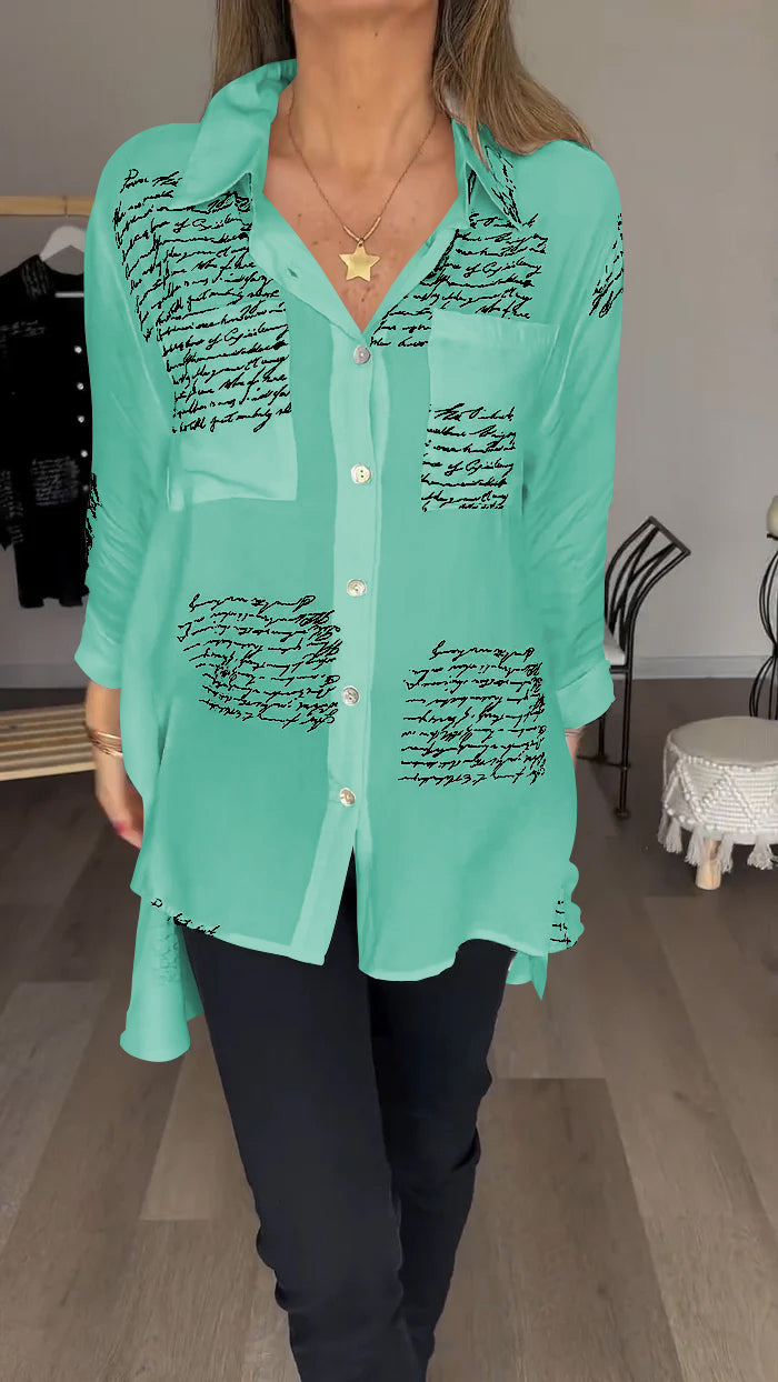 Lyra - Letter print fashion lapel shirt