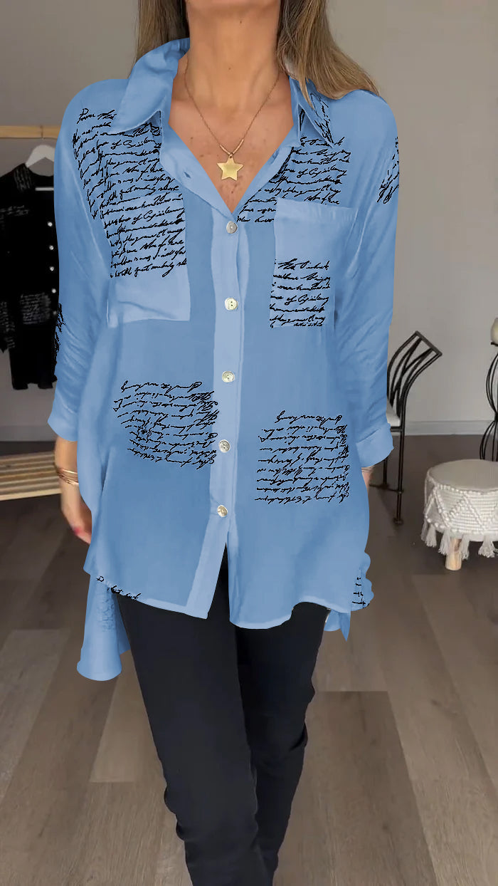 Lyra - Letter print fashion lapel shirt