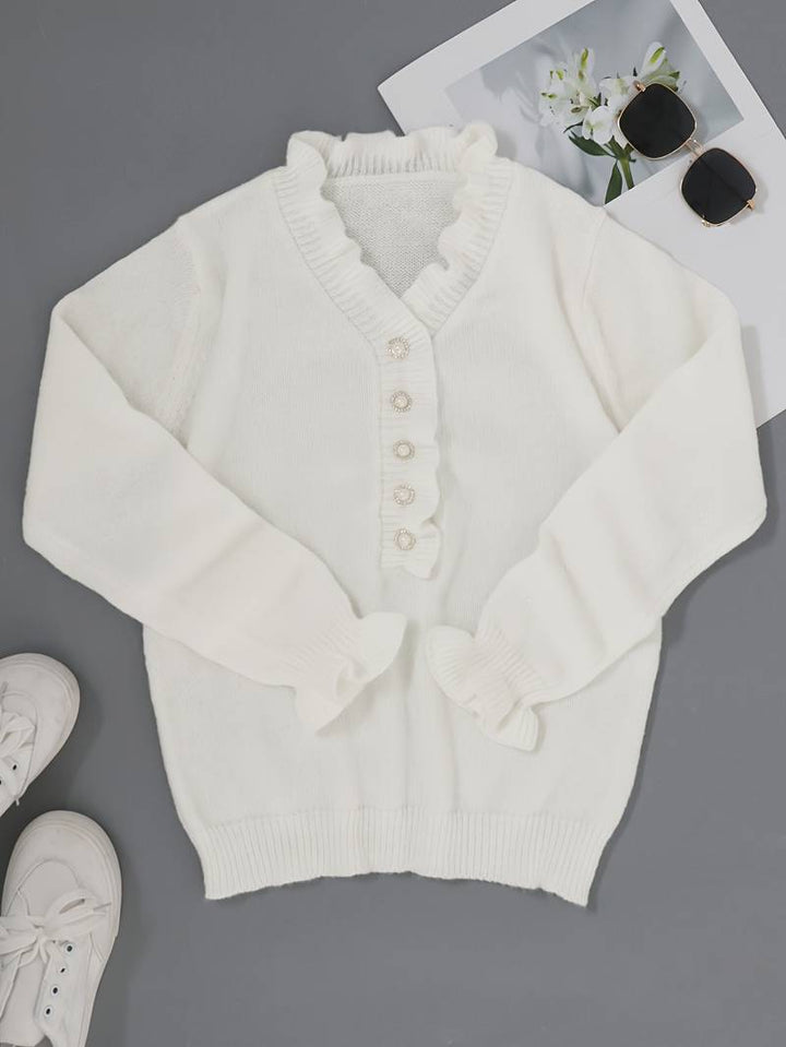 Evie | Plain sweater with V-neck and button