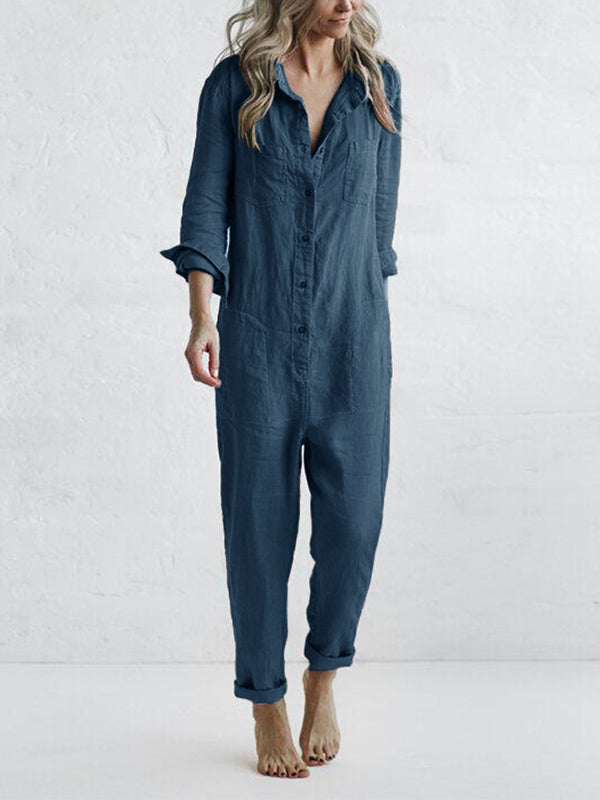 Nora | Buttoned Casual Long-Sleeved Jumpsuit