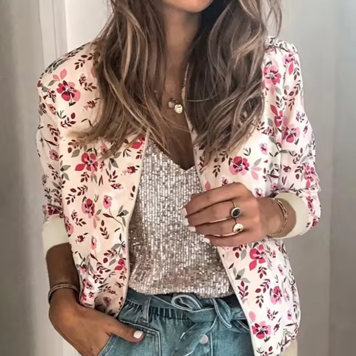 Ariella - Floral Bomber Jacket with Zipper Closure