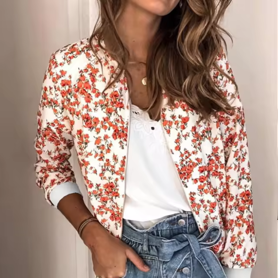 Ariella - Floral Bomber Jacket with Zipper Closure