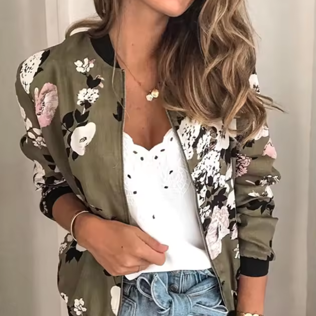 Ariella - Floral Bomber Jacket with Zipper Closure