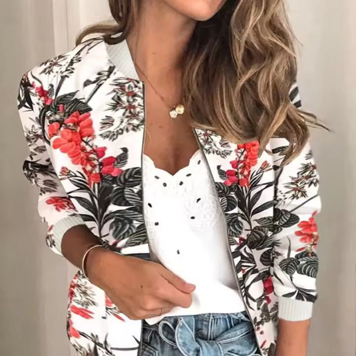 Ariella - Floral Bomber Jacket with Zipper Closure