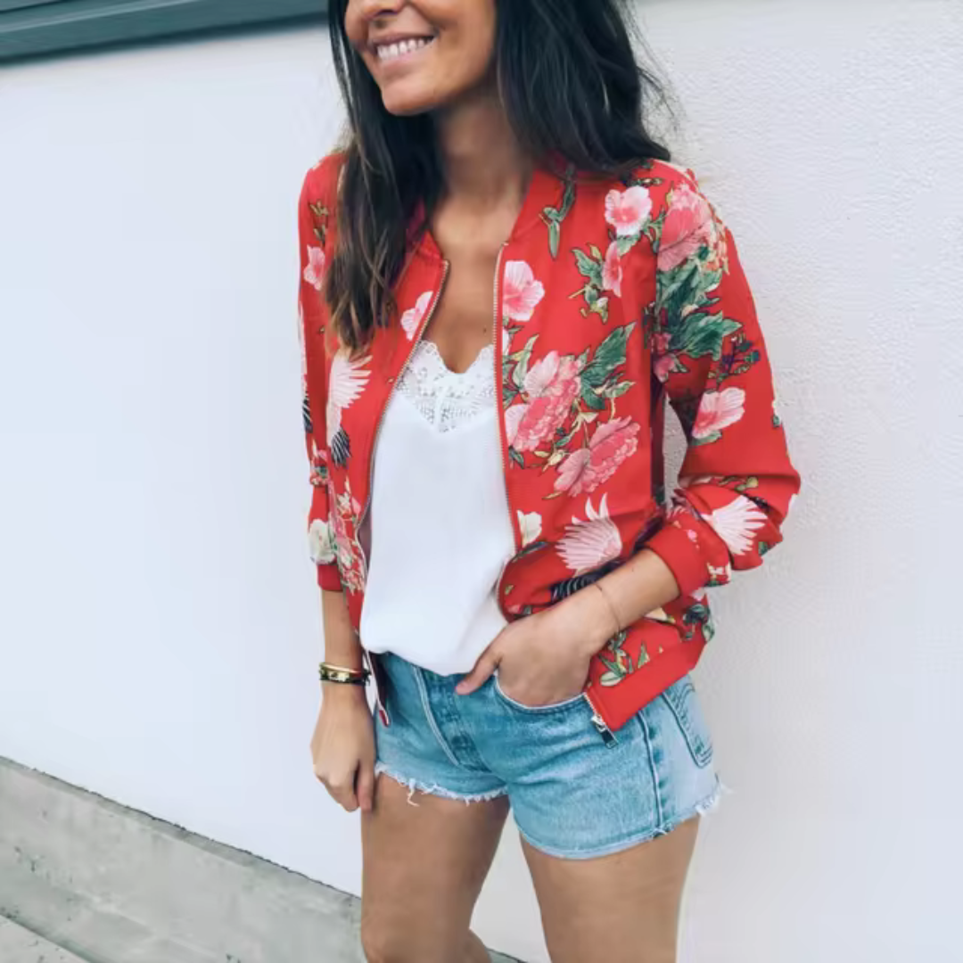 Ariella - Floral Bomber Jacket with Zipper Closure