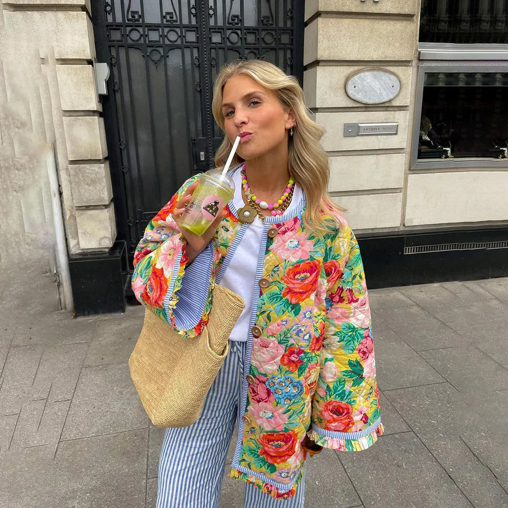 Ellie | Floral Print Quilted Cardigan