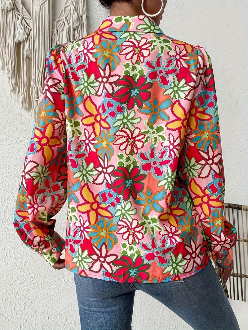 Joy - Casual Pink Blouse With Floral Print