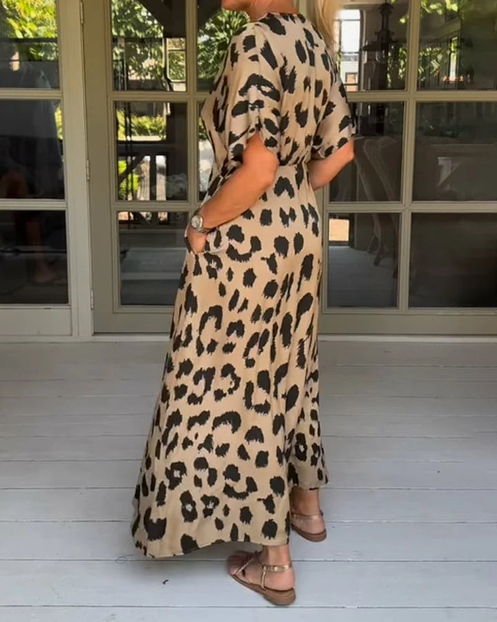 Leopard print V-neck loose maxi dress