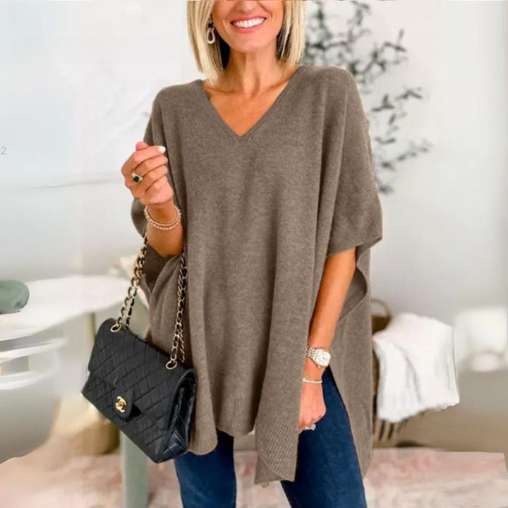 Lottie - Elegant Poncho Shirt with V-Neck