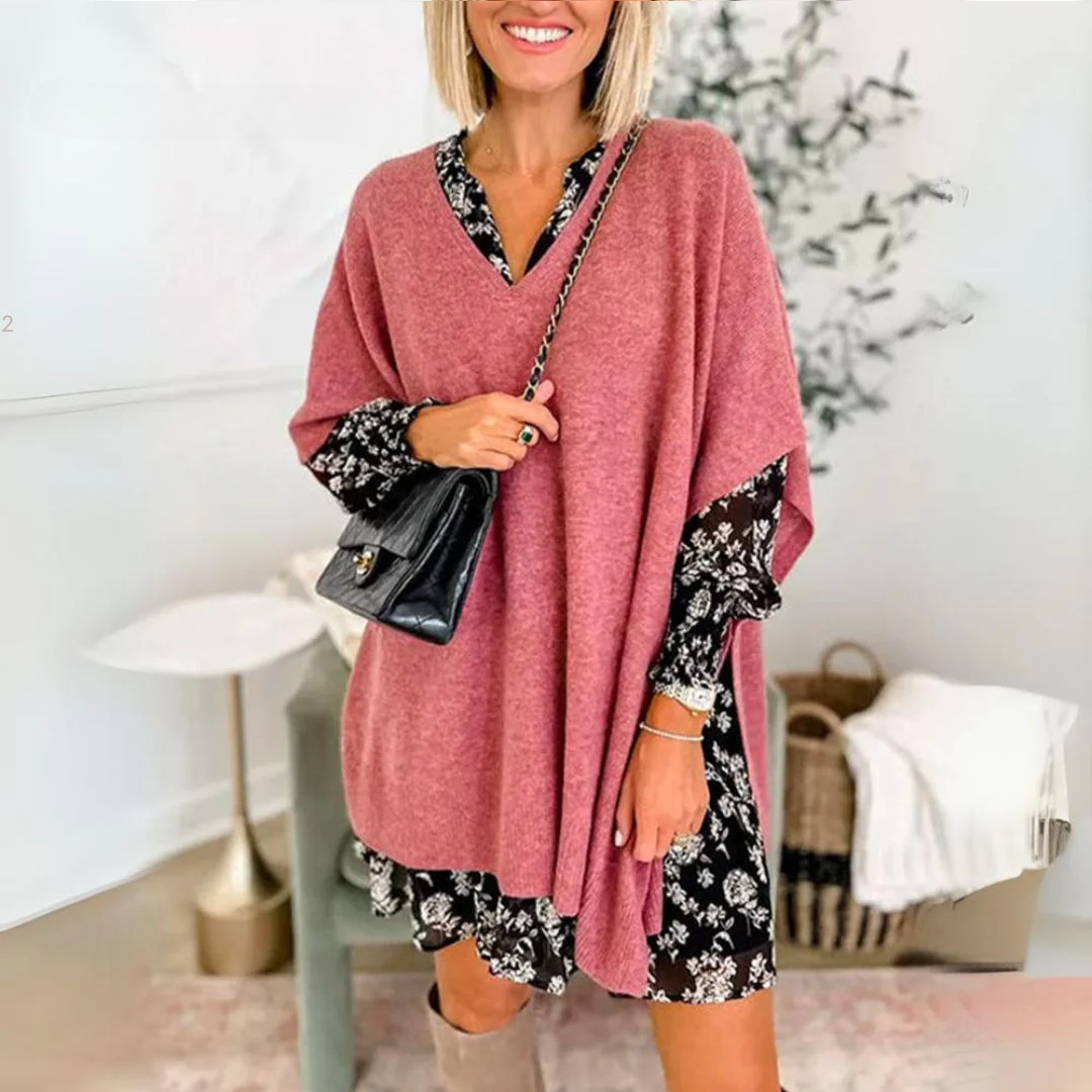 Lottie - Elegant Poncho Shirt with V-Neck