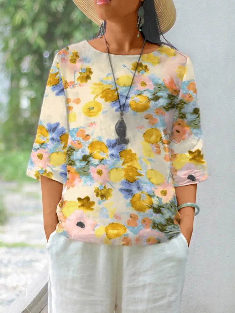 Arwen - Cotton Blouse with Floral Print