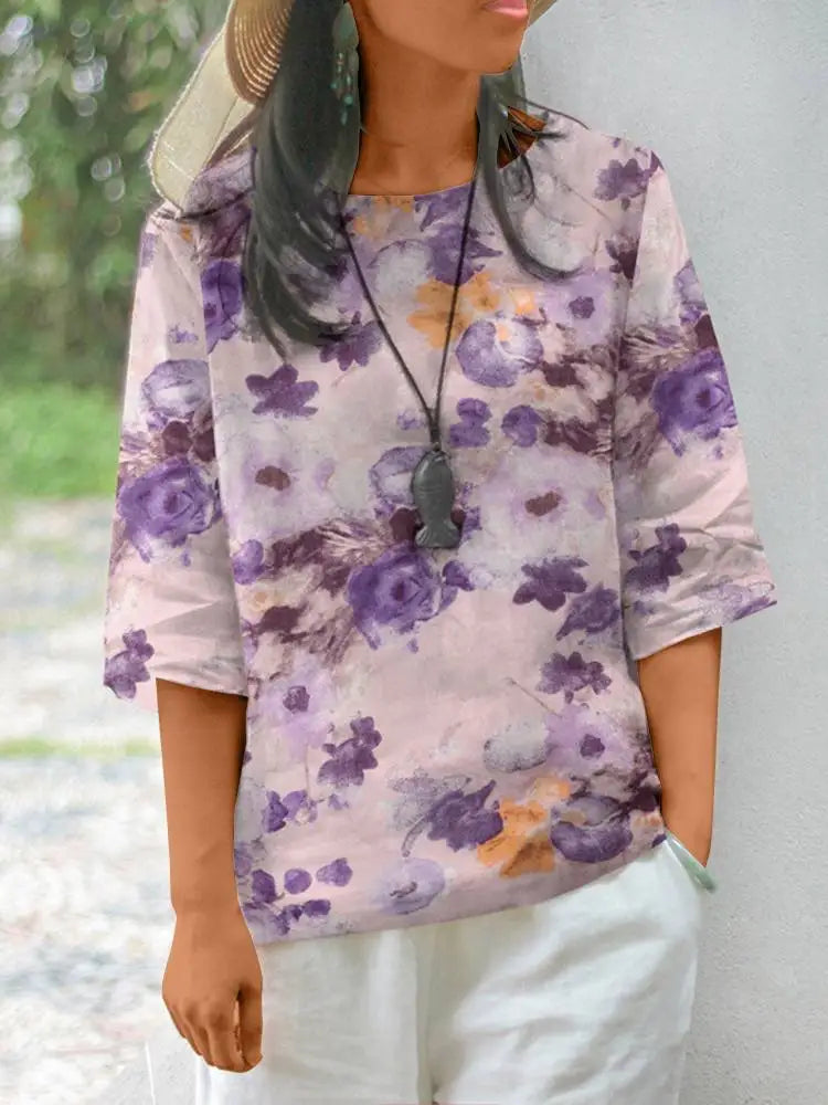 Arwen - Cotton Blouse with Floral Print