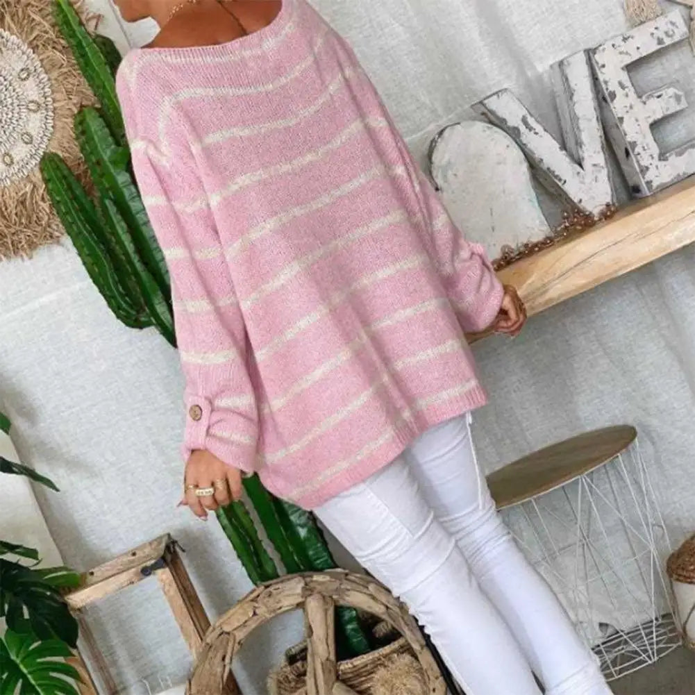 Elara | Elegant Striped Print Oversized Knitted Sweater