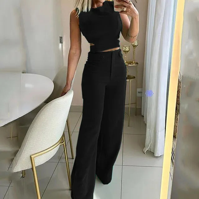 Matilda | Chique cropped top and high waist Long pants - set