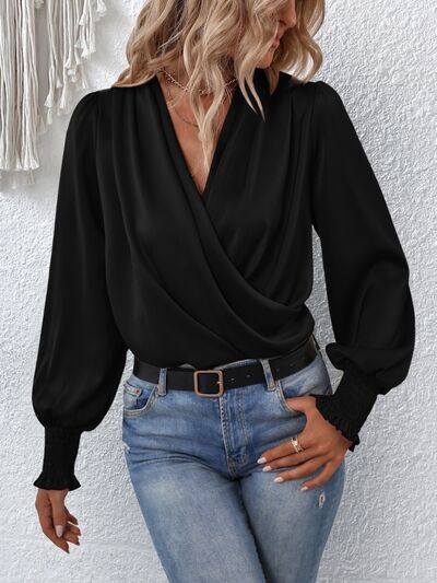 Ariana - V-Neck Elegant Plain Blouse with Balloon Sleeves