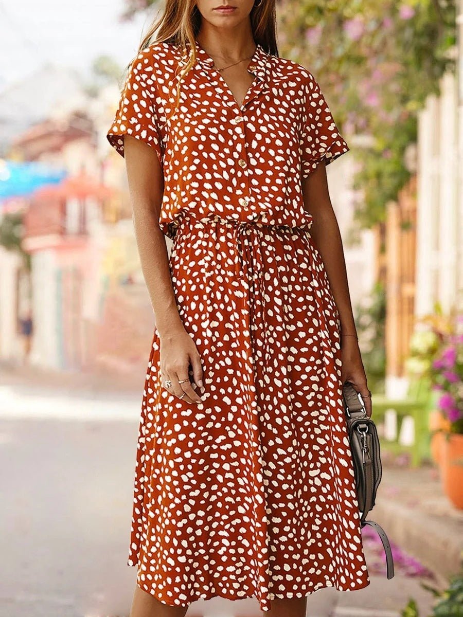 Delphine - Polka Dot Print Short Sleeve Dress