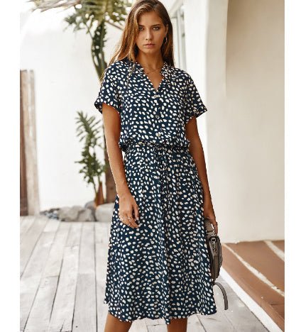 Delphine - Polka Dot Print Short Sleeve Dress