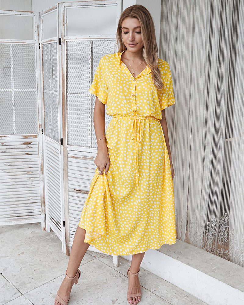 Delphine - Polka Dot Print Short Sleeve Dress