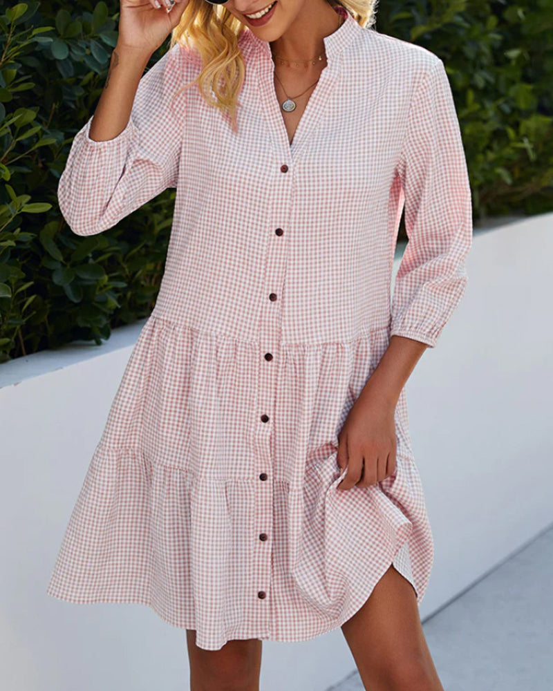 Emily - Checkered dress with stand-up collar