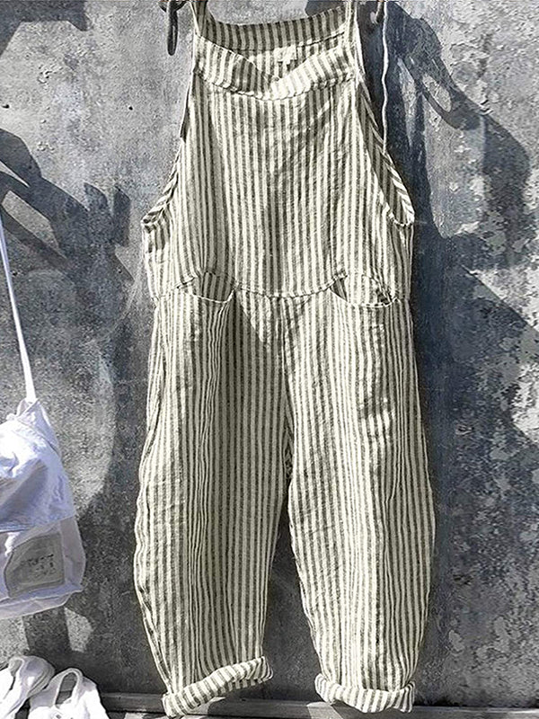 Women's Striped Wide Leg Overalls